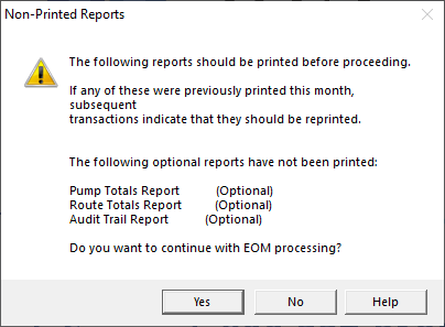 End of Month Processing: Non-Printed Reports