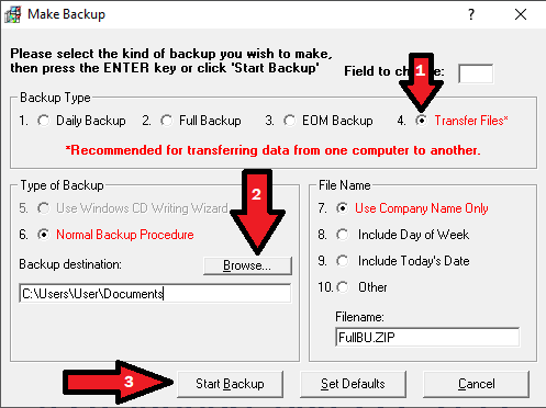 The Backup Files Menu