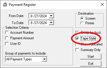 Payment Register Options