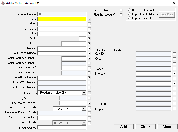 The Add Customer Screen